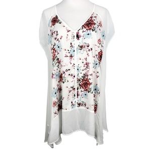 Torrid Size 2 2X White Floral Sheer Sleeveless Top